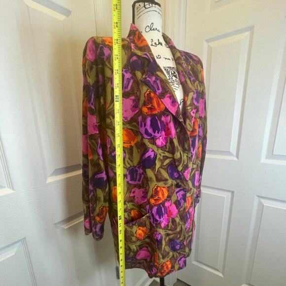 VINTAGE 80’s UNGARO TER BLAZER 100% SILK SZ 8 FLORAL CHIC PREPPY ECLECTIC STYLE - Picture 3 of 16